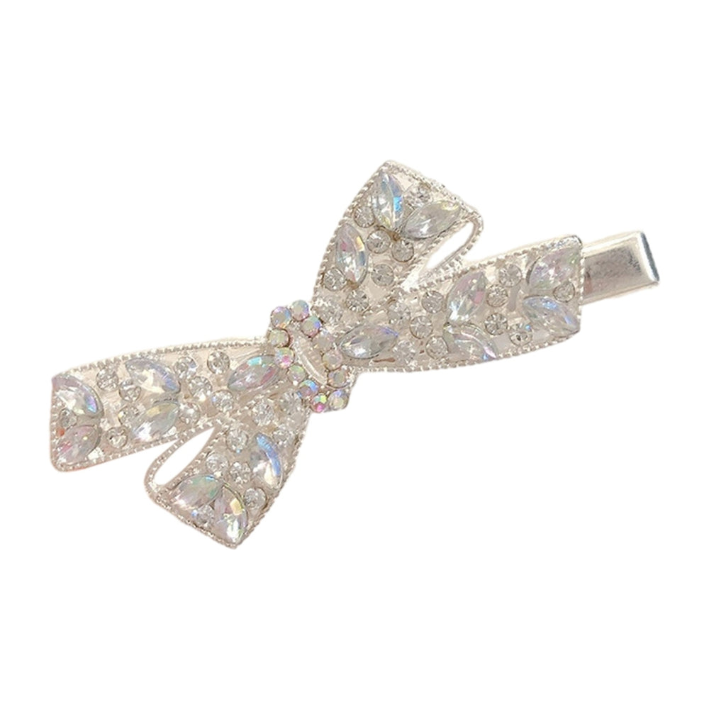 Women Hairpin Bow Shape Faux Pearl Rhinestone Faux Crystal Decor Hollow Out Exquisite Anti-slip Sparkling Luxury Hair Image 2