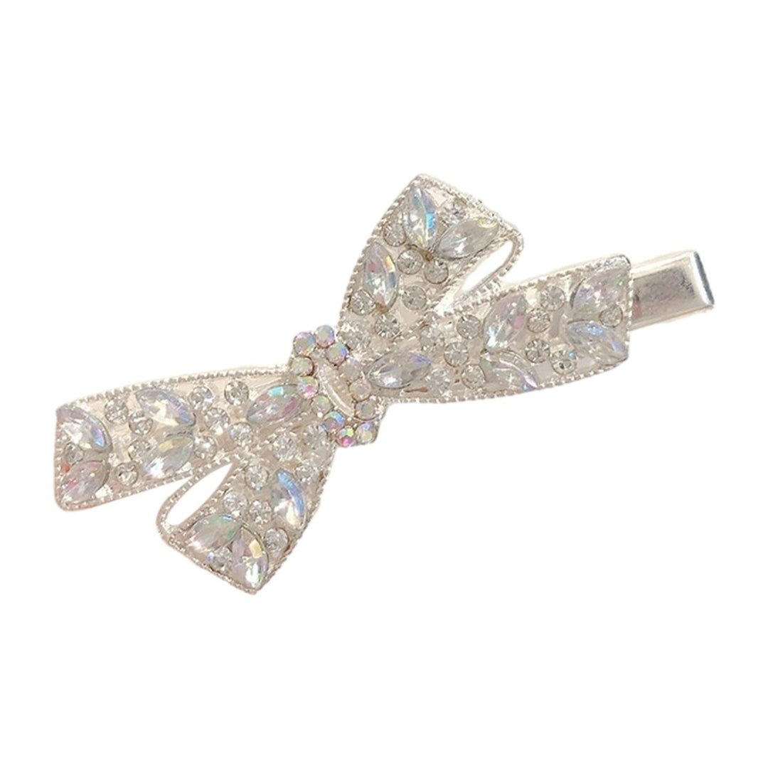 Women Hairpin Bow Shape Faux Pearl Rhinestone Faux Crystal Decor Hollow Out Exquisite Anti-slip Sparkling Luxury Hair Image 1