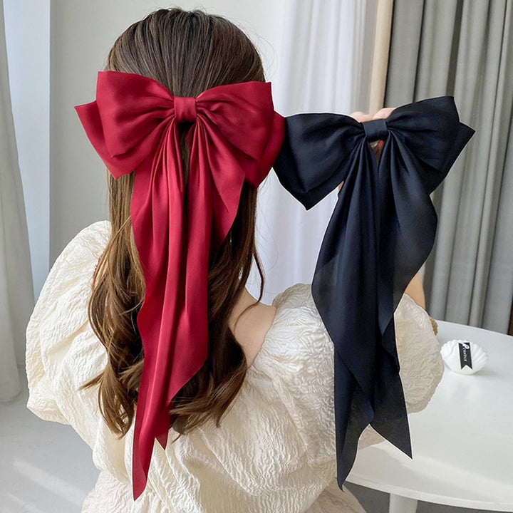 5Pcs Satin Bow Hair Barrettes Girl Long Ribbon Large Bowknot Decor Hair Clip Wedding Prom Party Hair Accessories Image 10