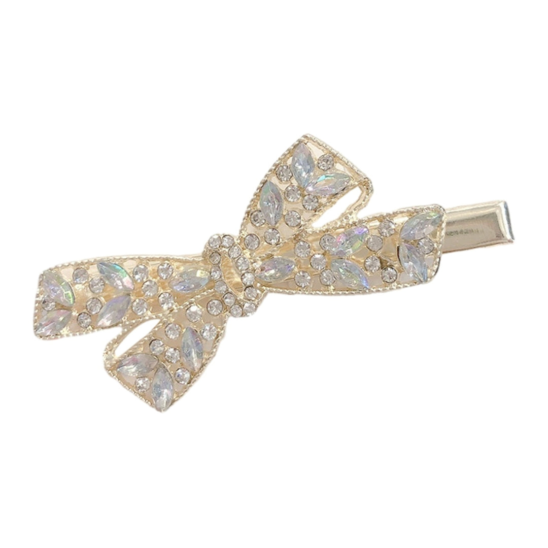 Women Hairpin Bow Shape Faux Pearl Rhinestone Faux Crystal Decor Hollow Out Exquisite Anti-slip Sparkling Luxury Hair Image 3