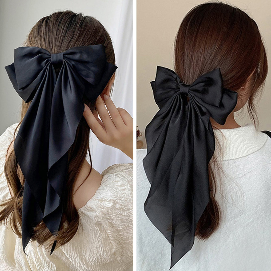 5Pcs Satin Bow Hair Barrettes Girl Long Ribbon Large Bowknot Decor Hair Clip Wedding Prom Party Hair Accessories Image 11