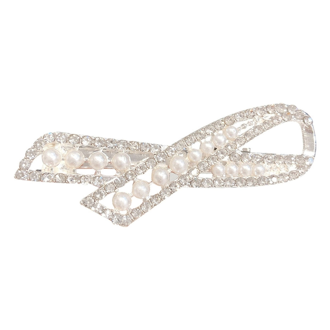 Women Hairpin Bow Shape Faux Pearl Rhinestone Faux Crystal Decor Hollow Out Exquisite Anti-slip Sparkling Luxury Hair Image 6