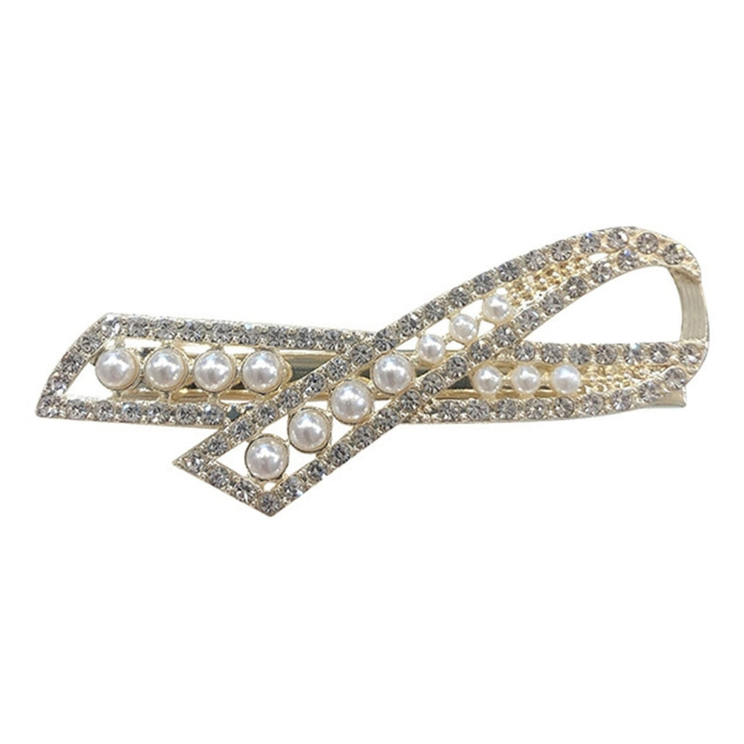 Women Hairpin Bow Shape Faux Pearl Rhinestone Faux Crystal Decor Hollow Out Exquisite Anti-slip Sparkling Luxury Hair Image 7