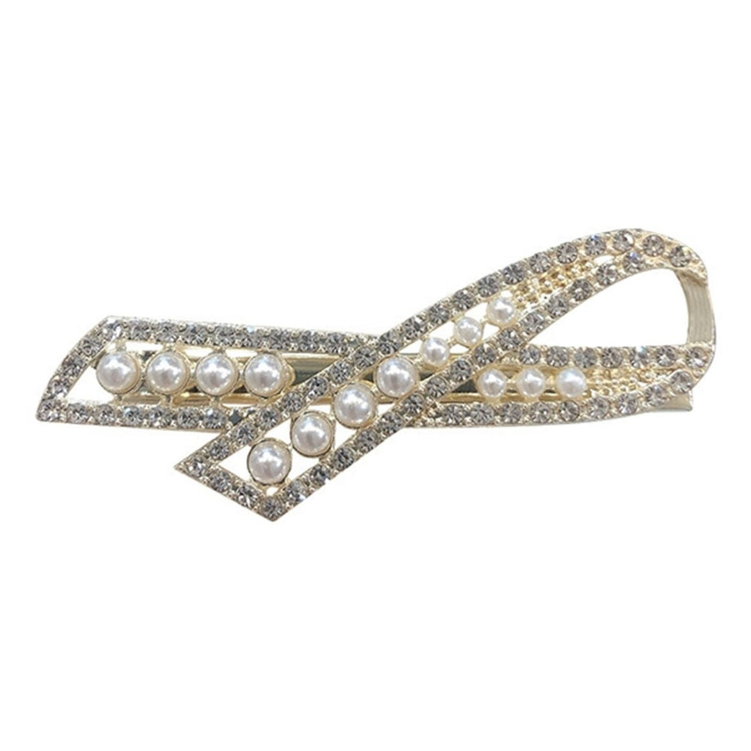 Women Hairpin Bow Shape Faux Pearl Rhinestone Faux Crystal Decor Hollow Out Exquisite Anti-slip Sparkling Luxury Hair Image 1