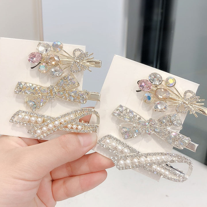 Women Hairpin Bow Shape Faux Pearl Rhinestone Faux Crystal Decor Hollow Out Exquisite Anti-slip Sparkling Luxury Hair Image 8