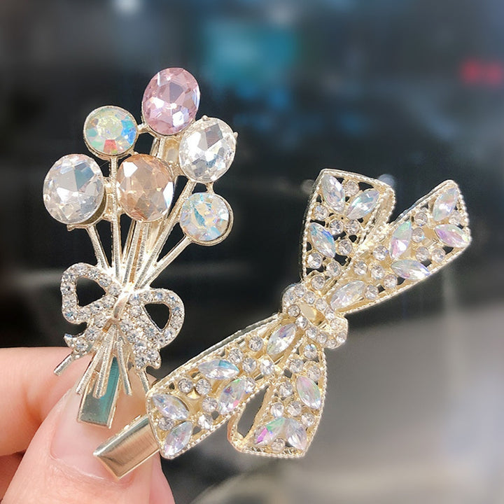 Women Hairpin Bow Shape Faux Pearl Rhinestone Faux Crystal Decor Hollow Out Exquisite Anti-slip Sparkling Luxury Hair Image 10