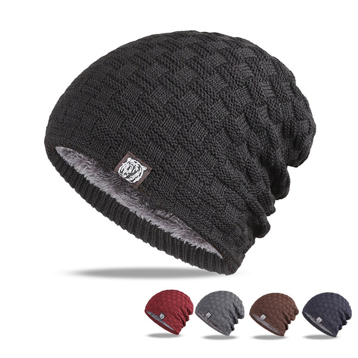 Men Knitted Hat Winter Beanie Cap Slouchy Cold Resistant Solid Color Warm High Elastic Thick Plush Image 1