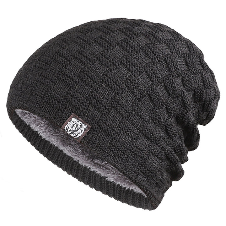 Men Knitted Hat Winter Beanie Cap Slouchy Cold Resistant Solid Color Warm High Elastic Thick Plush Image 2