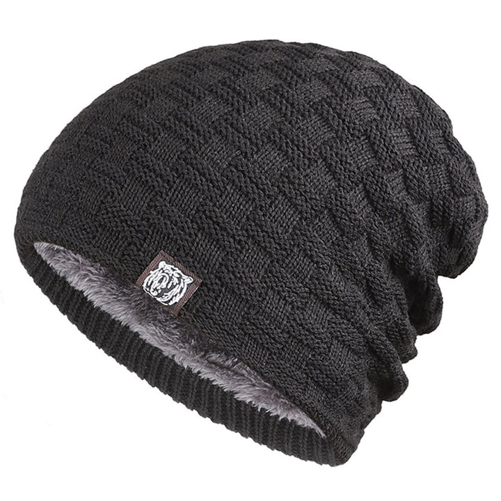 Men Knitted Hat Winter Beanie Cap Slouchy Cold Resistant Solid Color Warm High Elastic Thick Plush Image 1