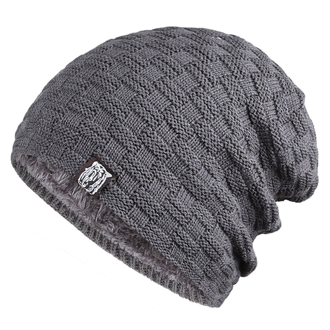 Men Knitted Hat Winter Beanie Cap Slouchy Cold Resistant Solid Color Warm High Elastic Thick Plush Image 3