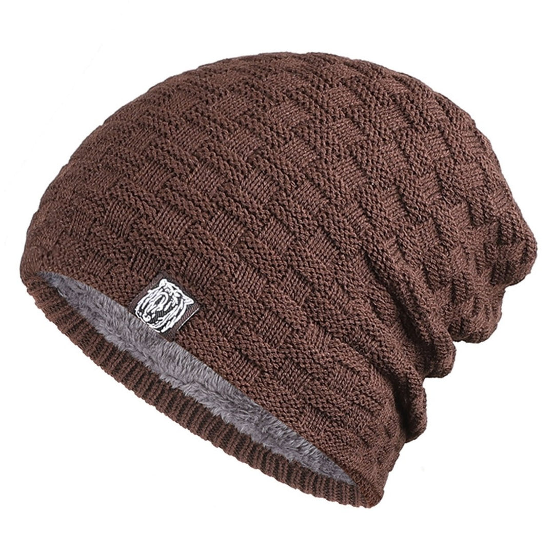 Men Knitted Hat Winter Beanie Cap Slouchy Cold Resistant Solid Color Warm High Elastic Thick Plush Image 1