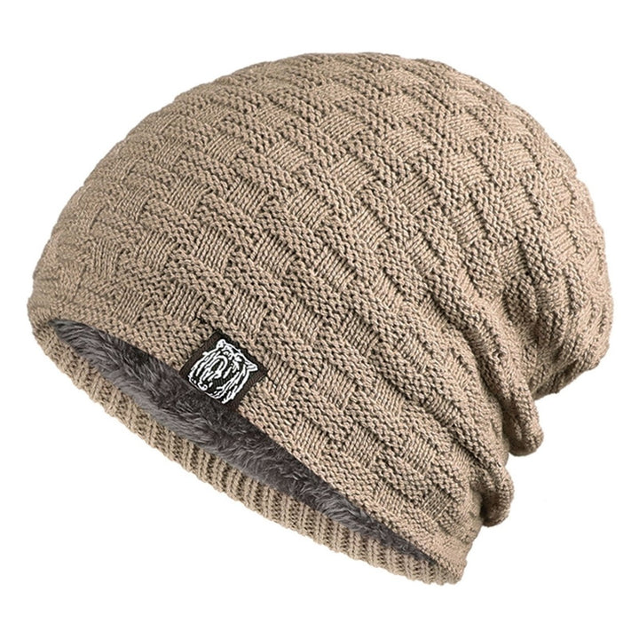 Men Knitted Hat Winter Beanie Cap Slouchy Cold Resistant Solid Color Warm High Elastic Thick Plush Image 4