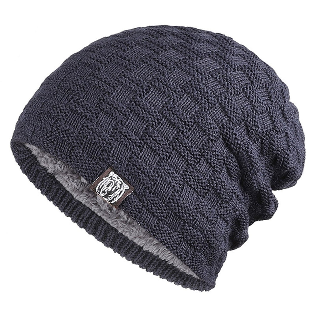 Men Knitted Hat Winter Beanie Cap Slouchy Cold Resistant Solid Color Warm High Elastic Thick Plush Image 6