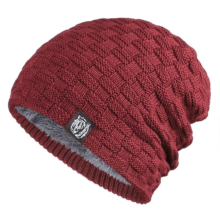 Men Knitted Hat Winter Beanie Cap Slouchy Cold Resistant Solid Color Warm High Elastic Thick Plush Image 1