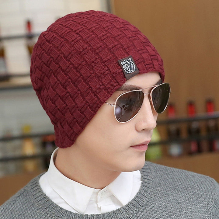 Men Knitted Hat Winter Beanie Cap Slouchy Cold Resistant Solid Color Warm High Elastic Thick Plush Image 8