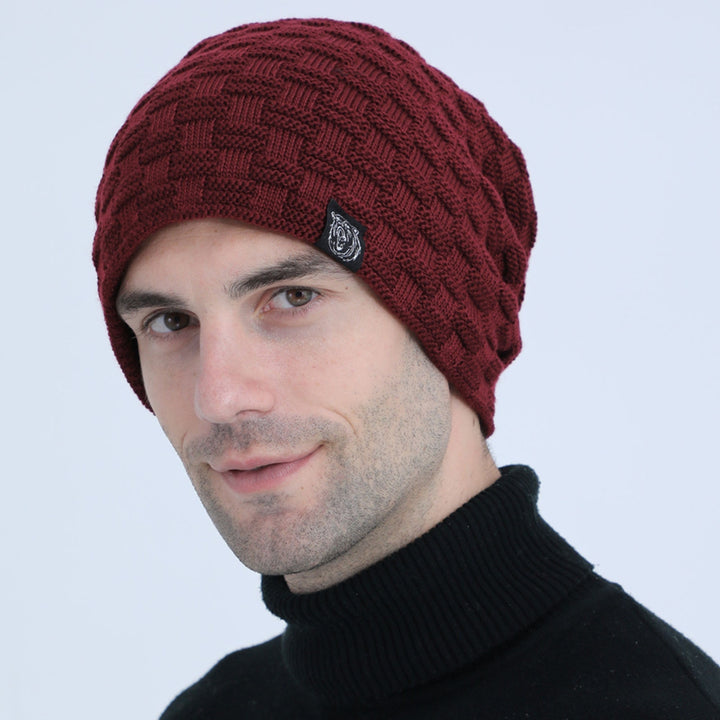 Men Knitted Hat Winter Beanie Cap Slouchy Cold Resistant Solid Color Warm High Elastic Thick Plush Image 9