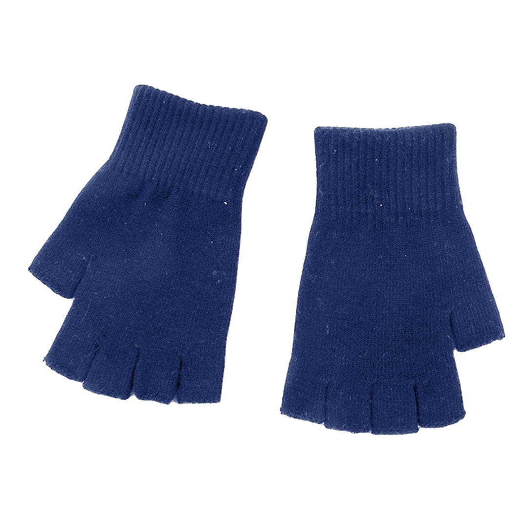 1 Pair Black Half Finger Gloves Women Men Woolen Yarn Knitting Gloves Solid Color Elastic Warm Riding Sport Workout Image 3