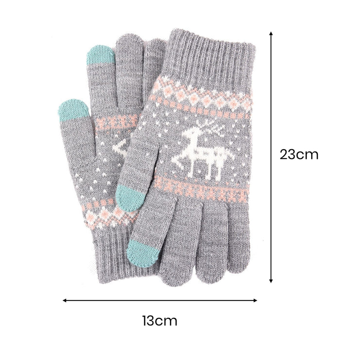 1 Pair Winter Fleece Lining Warm Knitting Gloves Stretchy Thicken Touch Screen Full Finger Mittens Christmas Snowflake Image 11