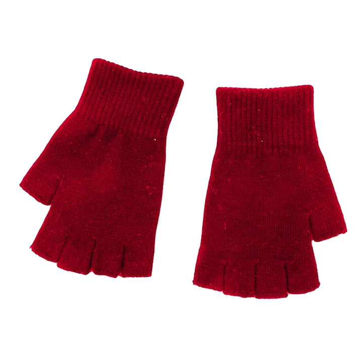 1 Pair Black Half Finger Gloves Women Men Woolen Yarn Knitting Gloves Solid Color Elastic Warm Riding Sport Workout Image 4