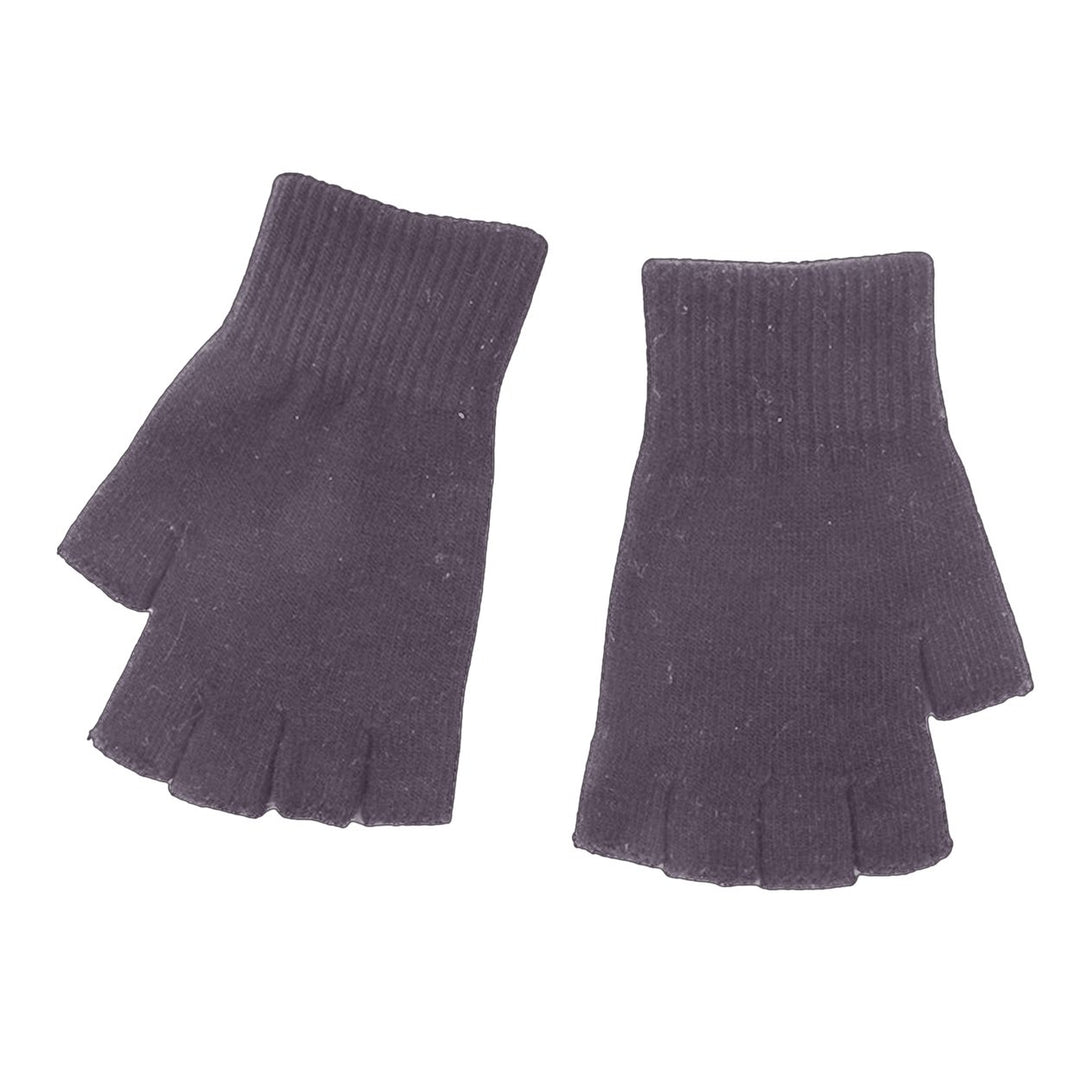1 Pair Black Half Finger Gloves Women Men Woolen Yarn Knitting Gloves Solid Color Elastic Warm Riding Sport Workout Image 1