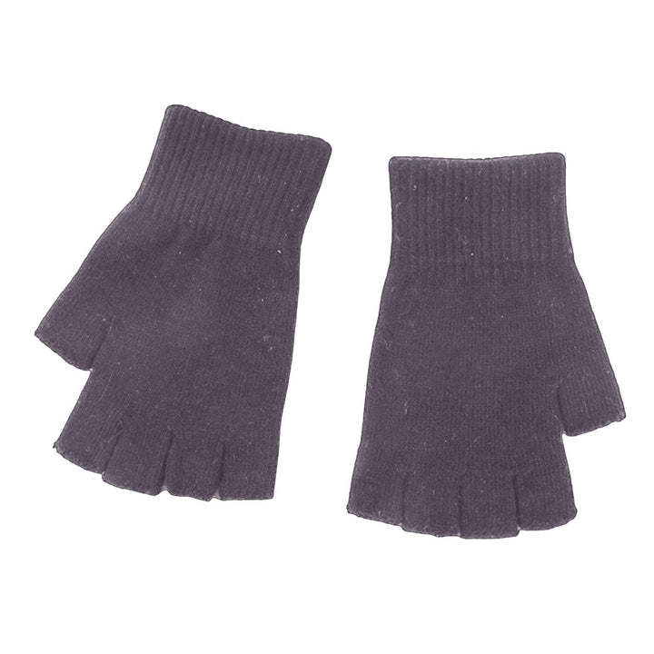 1 Pair Black Half Finger Gloves Women Men Woolen Yarn Knitting Gloves Solid Color Elastic Warm Riding Sport Workout Image 1
