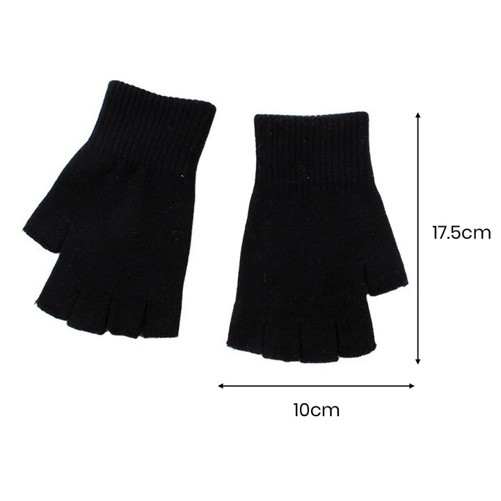 1 Pair Black Half Finger Gloves Women Men Woolen Yarn Knitting Gloves Solid Color Elastic Warm Riding Sport Workout Image 9