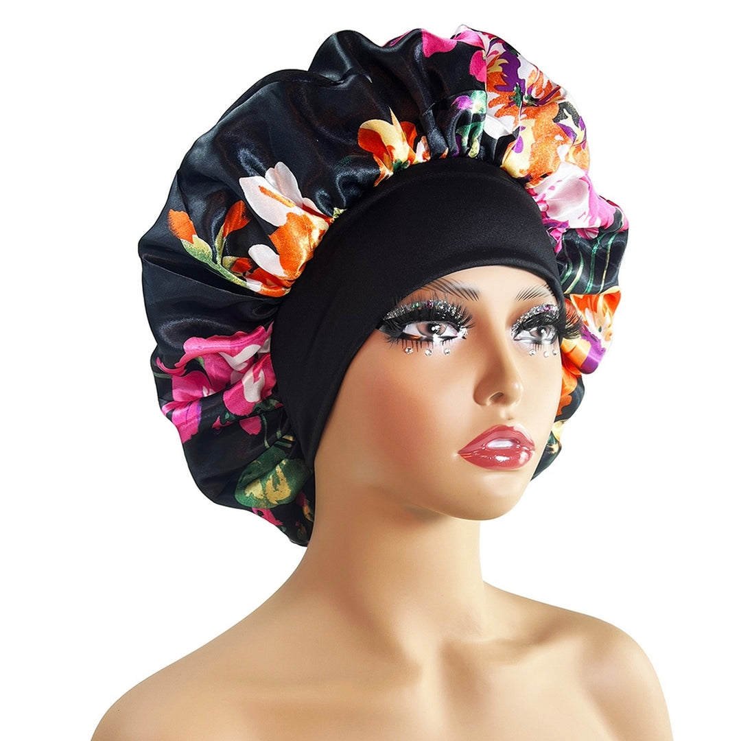 Hair Cap Silk Satin Bonnet Extra Large Sleeping Satin Bonnet Comfortable Flower Print Elastic Band High Density Women Image 12