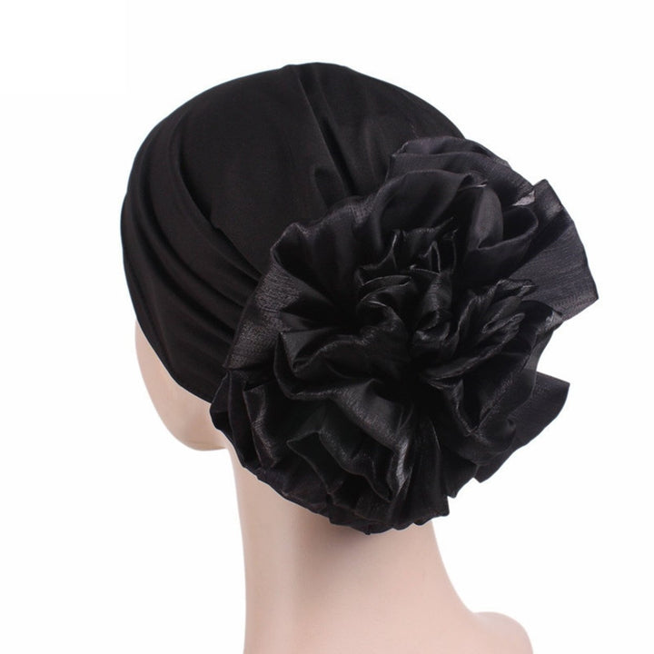 Women Exaggerated Flower Decor Turban Hat Solid Color Elastic Bonnet Beanie Hat Soft Breathable Pullover Hat Streetwear Image 1