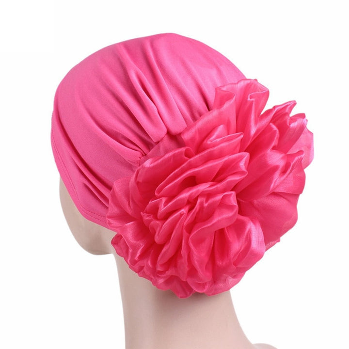 Women Exaggerated Flower Decor Turban Hat Solid Color Elastic Bonnet Beanie Hat Soft Breathable Pullover Hat Streetwear Image 8