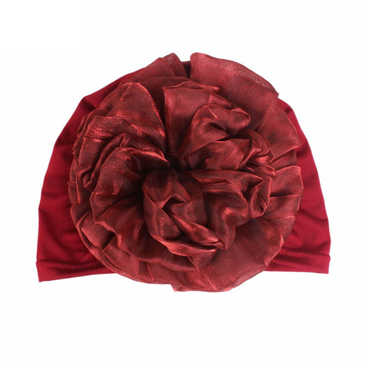 Women Exaggerated Flower Decor Turban Hat Solid Color Elastic Bonnet Beanie Hat Soft Breathable Pullover Hat Streetwear Image 11