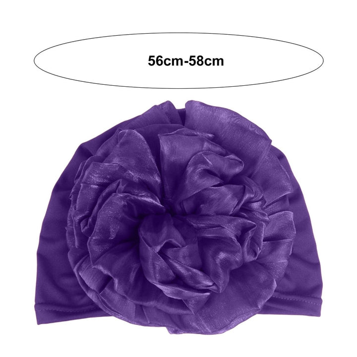 Women Exaggerated Flower Decor Turban Hat Solid Color Elastic Bonnet Beanie Hat Soft Breathable Pullover Hat Streetwear Image 12