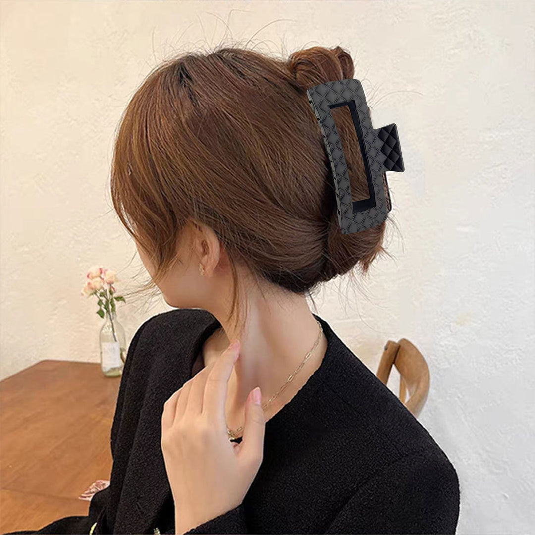 Women Hair Claw Hollow Oblong Shape Solid Color Strong Claw Anti-slip Elastic Spring Hair Organization Tool Hair Clip Image 6
