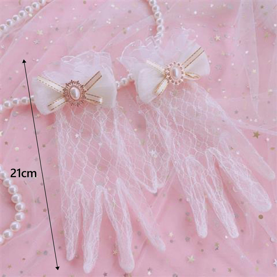 1 Pair Ladies Gloves Bride Wedding Gloves Romantic White Thin See-through Mesh Lace Faux Pearl Image 6