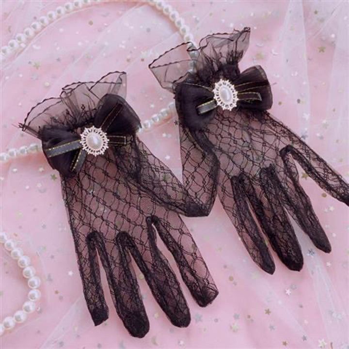 1 Pair Ladies Gloves Bride Wedding Gloves Romantic White Thin See-through Mesh Lace Faux Pearl Image 8