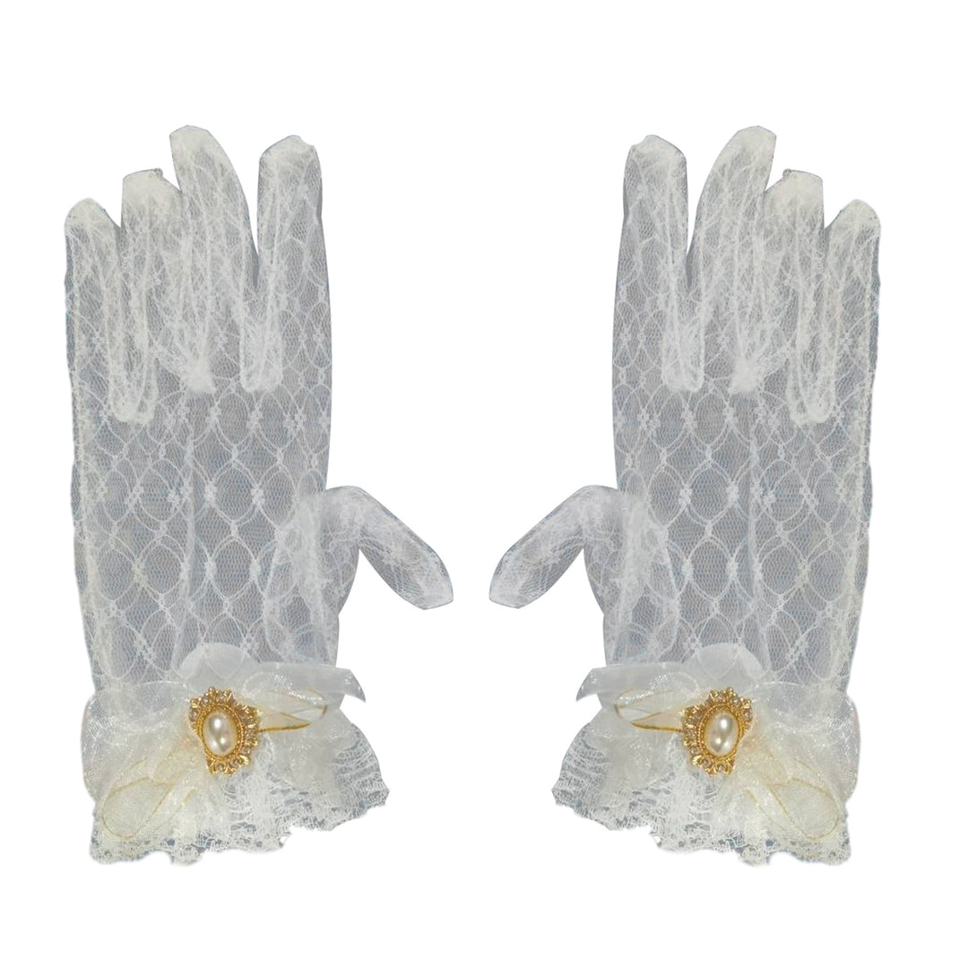 1 Pair Ladies Gloves Bride Wedding Gloves Romantic White Thin See-through Mesh Lace Faux Pearl Image 9