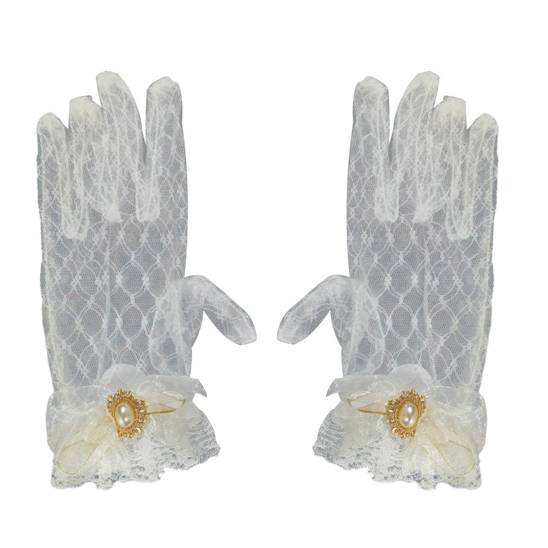 1 Pair Ladies Gloves Bride Wedding Gloves Romantic White Thin See-through Mesh Lace Faux Pearl Image 1
