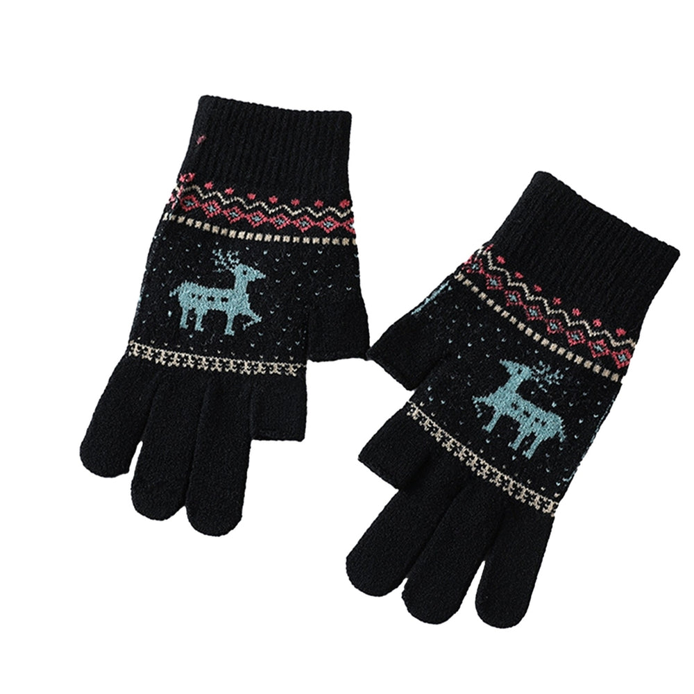 1 Pair Women Gloves Knitted Touch Screen Winter Cycling Gloves Elk Print Full Finger Elastic Image 2