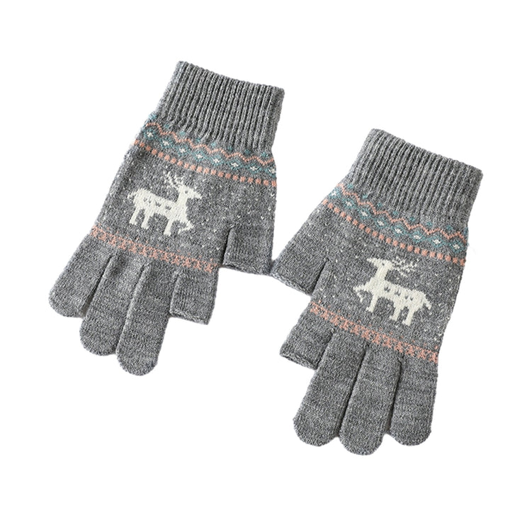 1 Pair Women Gloves Knitted Touch Screen Winter Cycling Gloves Elk Print Full Finger Elastic Image 3