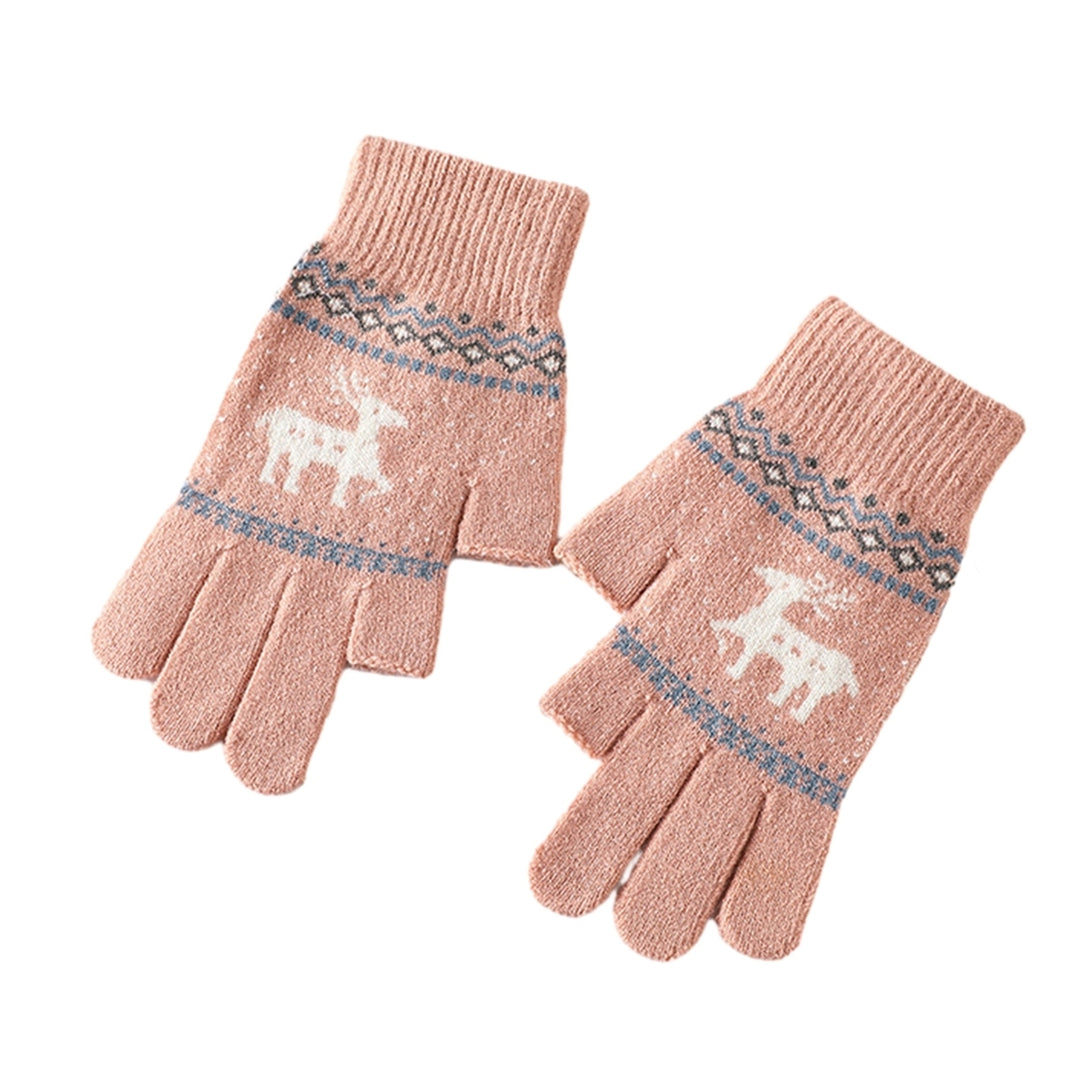 1 Pair Women Gloves Knitted Touch Screen Winter Cycling Gloves Elk Print Full Finger Elastic Image 4
