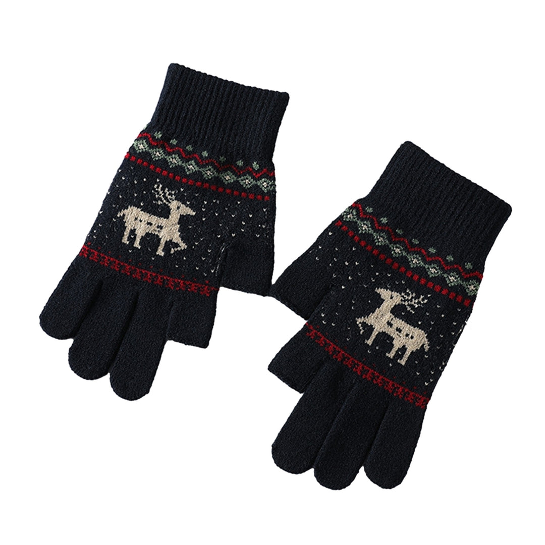 1 Pair Women Gloves Knitted Touch Screen Winter Cycling Gloves Elk Print Full Finger Elastic Image 4