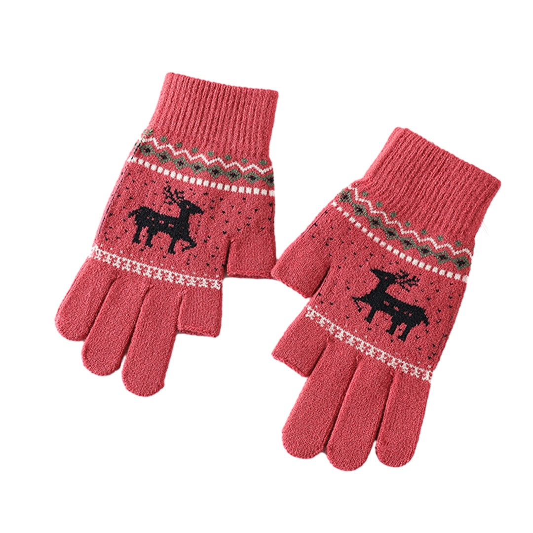 1 Pair Women Gloves Knitted Touch Screen Winter Cycling Gloves Elk Print Full Finger Elastic Image 6