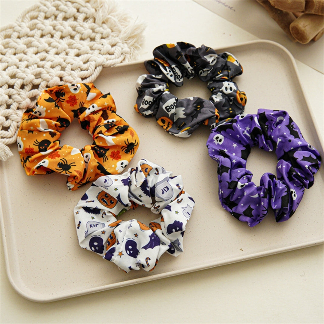 Hair Ring Elegant Halloween Pumpkin Hair Scrunchies Bright Color Stylish Elastic Hair Accessories for Women Image 1