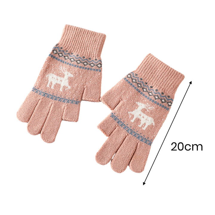 1 Pair Women Gloves Knitted Touch Screen Winter Cycling Gloves Elk Print Full Finger Elastic Image 10