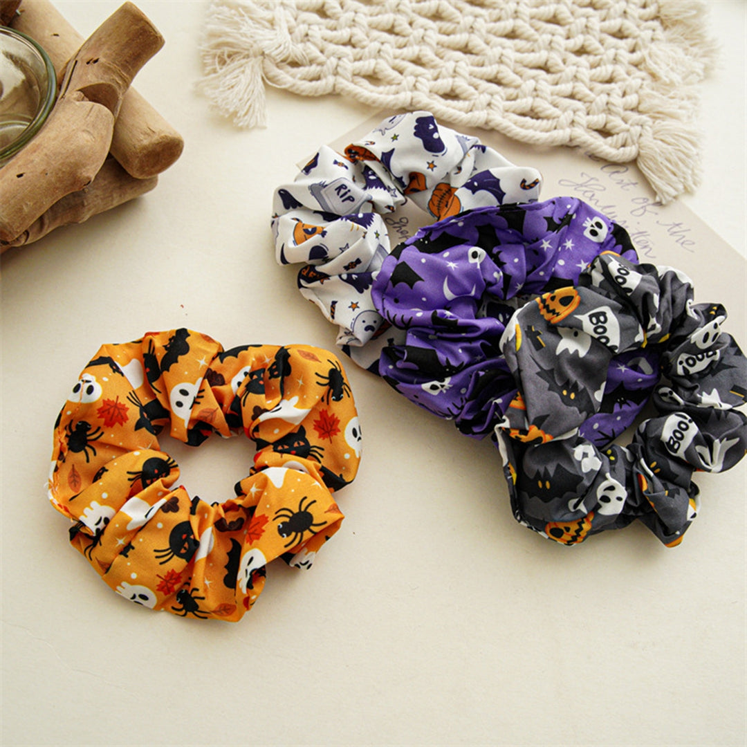 Hair Ring Elegant Halloween Pumpkin Hair Scrunchies Bright Color Stylish Elastic Hair Accessories for Women Image 6