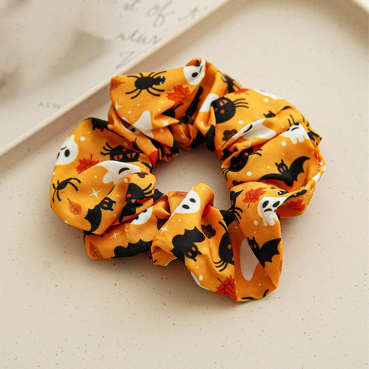 Hair Ring Elegant Halloween Pumpkin Hair Scrunchies Bright Color Stylish Elastic Hair Accessories for Women Image 12