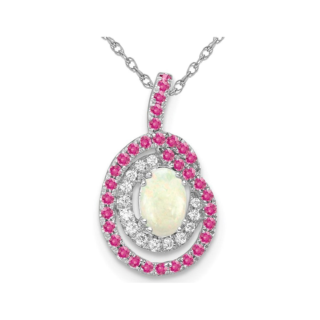 1/4 Carat (ctw) Lab-Created Opal and Pink Tourmaline Pendant Necklace in 14K White Gold with Chain Image 1