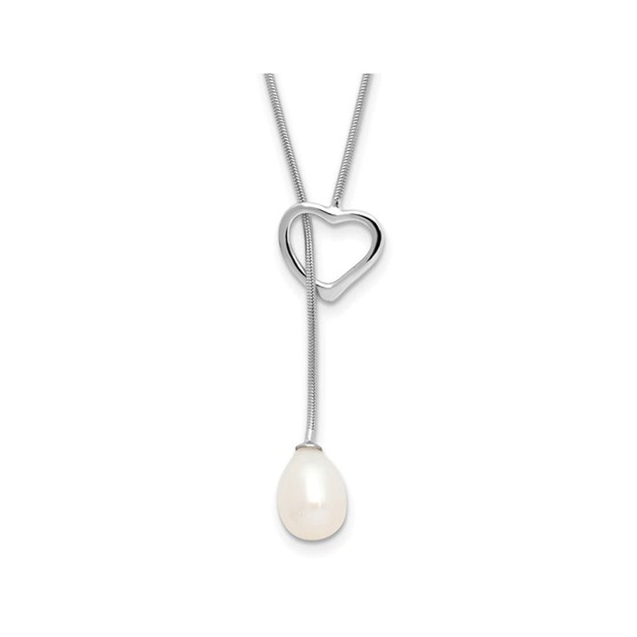 7-8mm Freshwater Cultured Pearl Heart Pendant Necklace in Sterling Silver Image 1