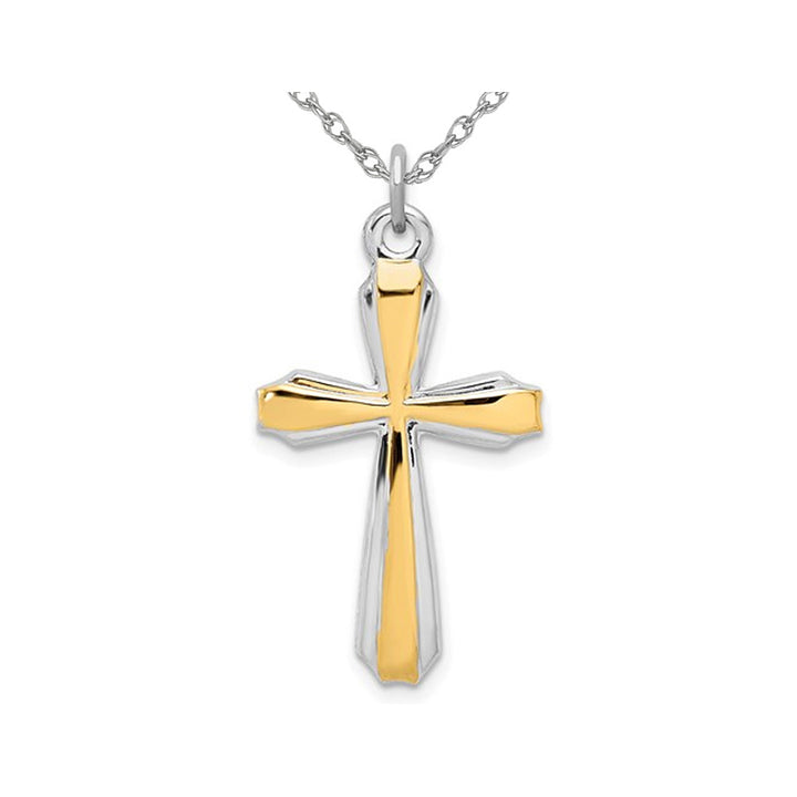 Polished Cross Pendant Necklace in 18K Gold Plated Sterling Silver with Chain Image 1