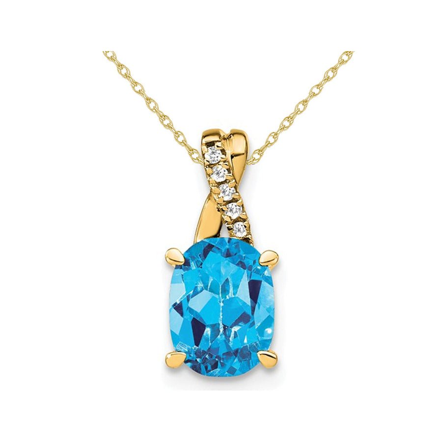 7/10 Carat (ctw) Blue Topaz Drop Pendant Necklace in 10K Yellow Gold With Chain and Accent Diamonds Image 1
