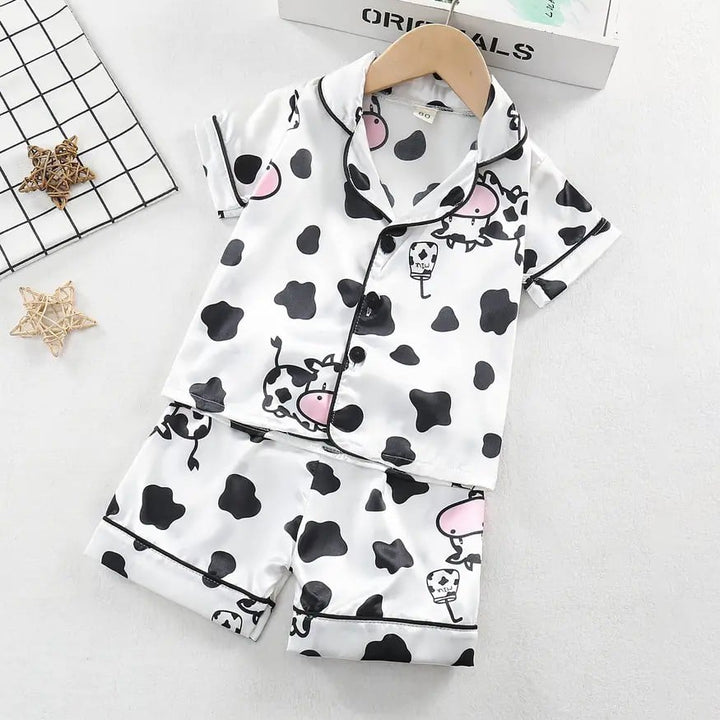 Toddler Girls 2pcs Cartoon Cow Pattern PajamasButton Front Top and Elastic Waist Shorts SetComfy Casual PJ SetKids Image 1